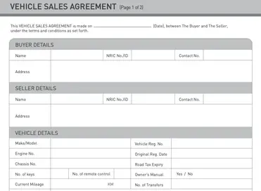 11 printable vehicle purchase agreement templates free download