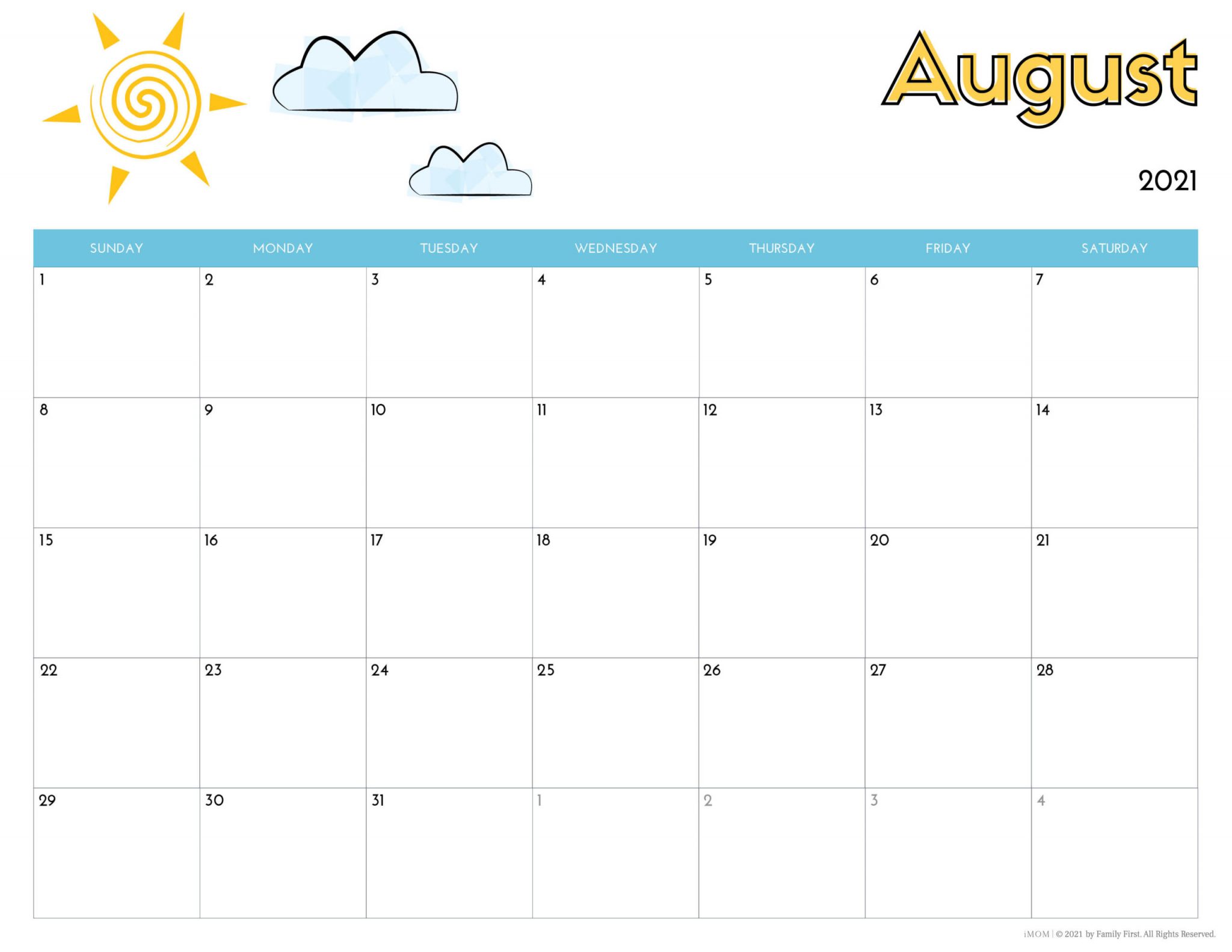 AUGUST 2021 Calendar Printable AUG 2021 Calendars With Holiday!