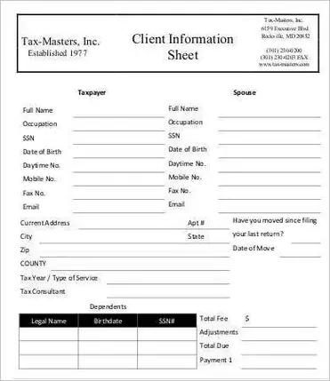 13 client information sheet template free word pdf excel