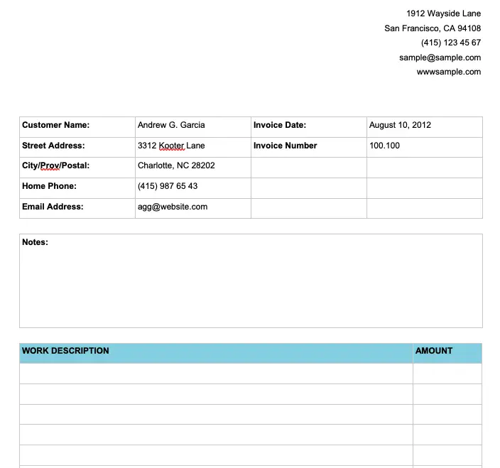 Basic Service Invoice Template