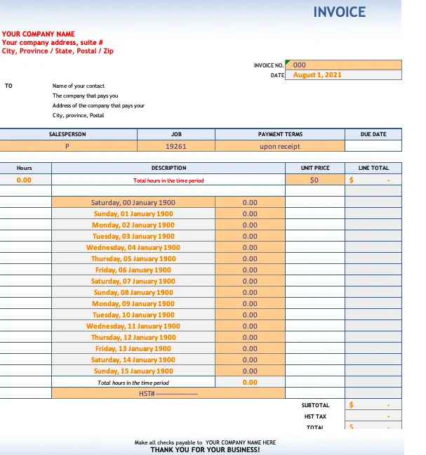 time based service invoice